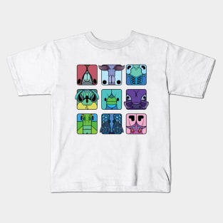 Insect orders cartoon head squares (cool colour theme) Kids T-Shirt